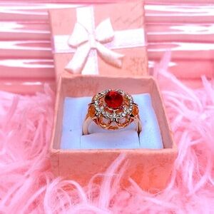 🌹 Rose Gold Toned Ruby Red Stone CZ Flower Ring 🌹 8 NWT